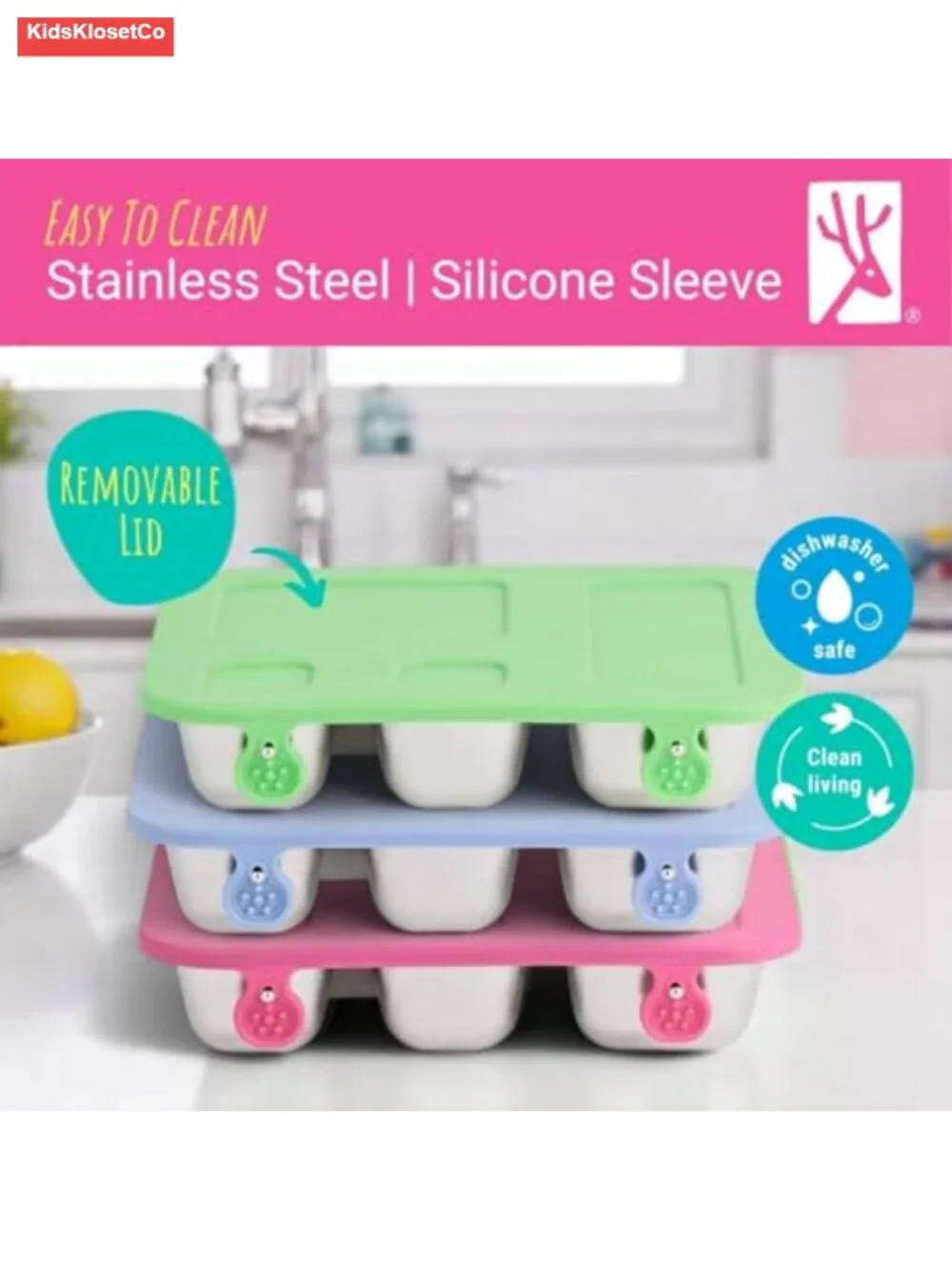 Kids Stainless Steel Bento Box 4 Compartments Leak-proof Lunch Container